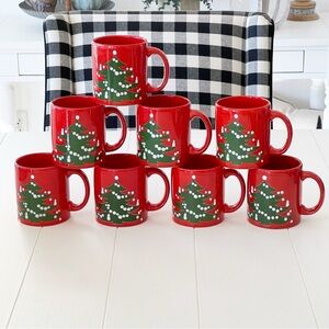 Waechtersbach Vintage Christmas Tree Mug Set Red Green White W Germany 70s 80s